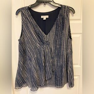Coldwater Creek Navy and White Sleeveless Blouse